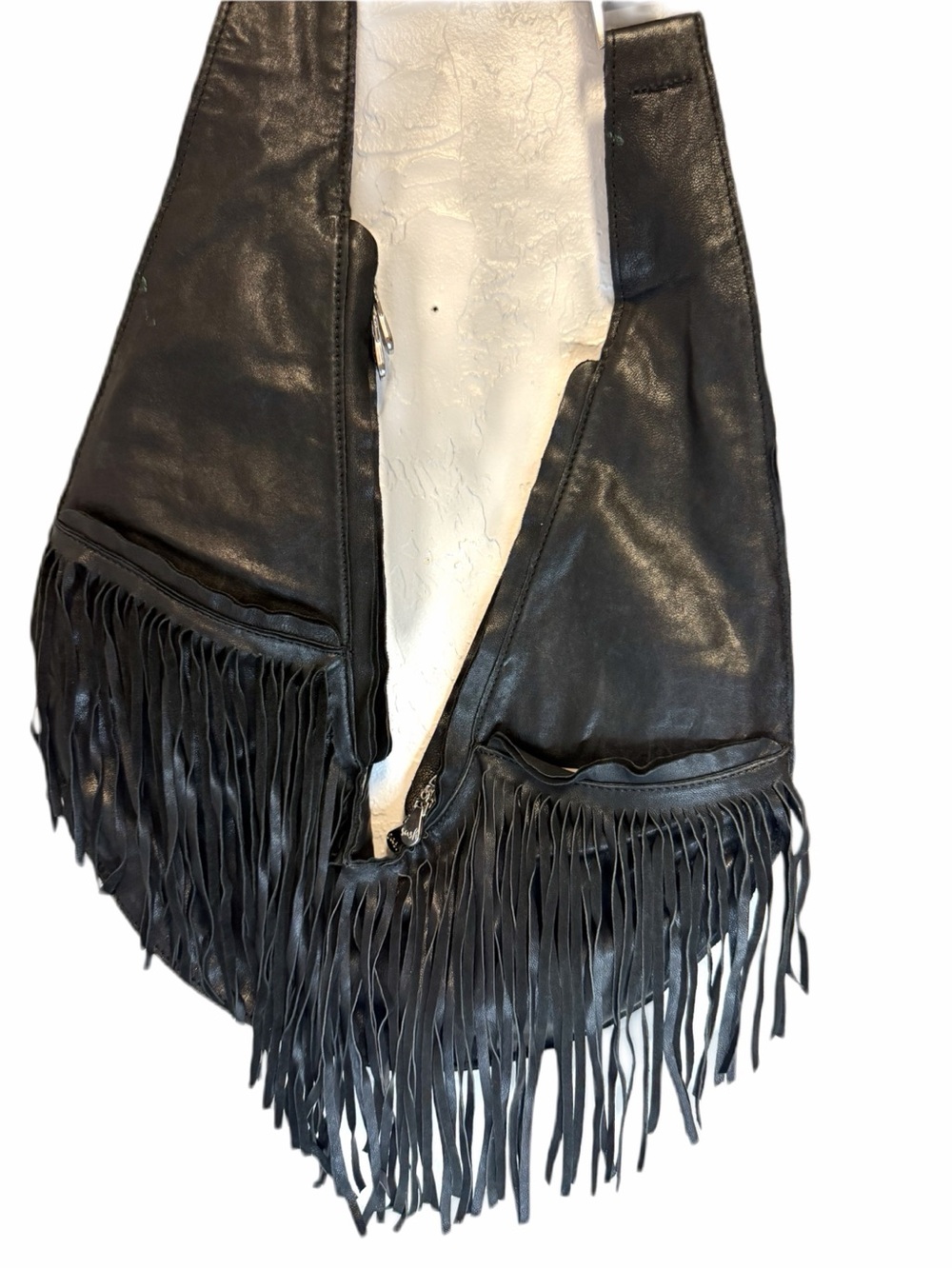 SASH Black Fringe Leather Crossbody Boho Bag